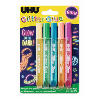 UHU Glitter Glue Glow 990362 5 Farben