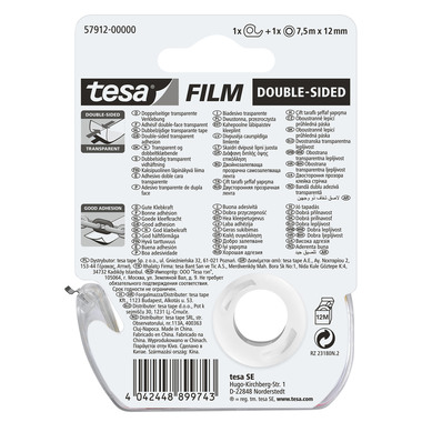 TESA Ruban adhés.tesafilm 12mmx7.5m 579120000 transp.,double-f., sur déroul.