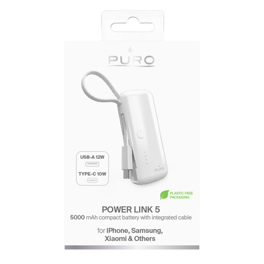 Powerbank 5000mAh mit integriertem USB-C-Kabel "Power Link 5" | Puro