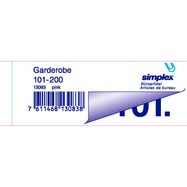 SIMPLEX Garderobenblock 101-200 13083 pink 100 Blatt