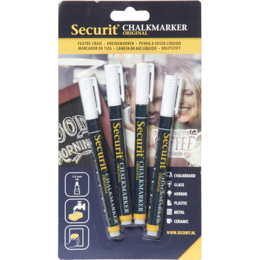 SECURIT Marker Gesso 1-2mm BL-SMA100-V4-WHI bianco, 4 pezzi