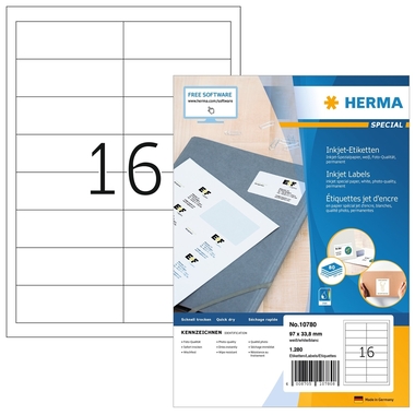HERMA Etiketten Inkjet 97x33.8mm 10780 weiss 1280 Stk./80 Blatt