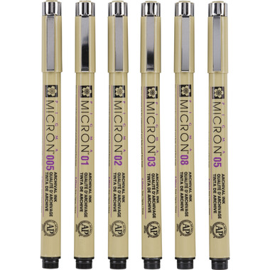 SAKURA Pigma Micron 01 Set 0.25mm POXSDK016 Basic Farben 6 Stück