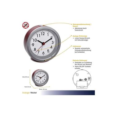 TFA Dostmann Analog Alarm Clock Red