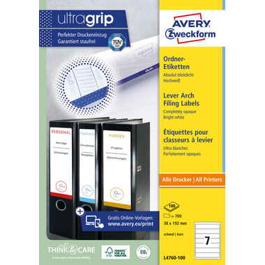 AVERY ZWECKFORM Etiquettes dorsales 192x38mm L4760-100 blanc 700 pcs./100 flls.