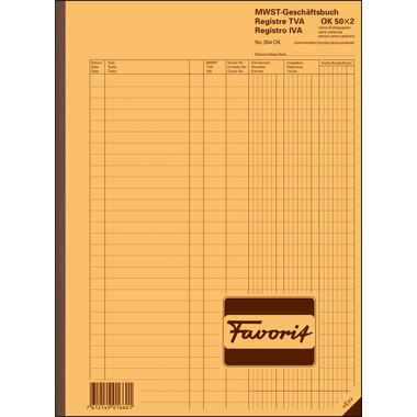 FAVORIT Kassabuch MwSt A4 354OK 50x2 Blatt
