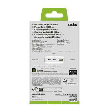 Batterie externe 20 000 mAh multi-ports Power Delivery | SBS