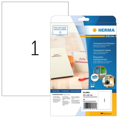 HERMA Folienetiketten 210x297mm 8964 transparent 10 St./10 Blatt