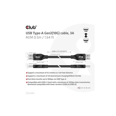 Club 3D Câble USB CAC-1409 USB-A - USB-A 0.5 m