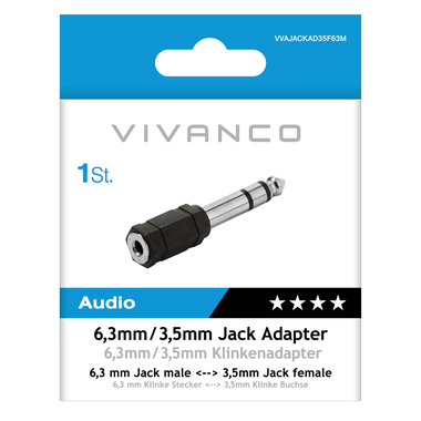 3.5mm to 6.3mm Female to Male Audio Adapter, Black | Vivanco