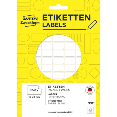 AVERY ZWECKFORM Haushaltetiketten 16×9mm 3311 weiss 2646 Stück