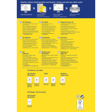 AVERY ZWECKFORM Etikette f. CD, glossy 117mm C9660-25 InkJet,SuperSize 50 St./25 Bl.