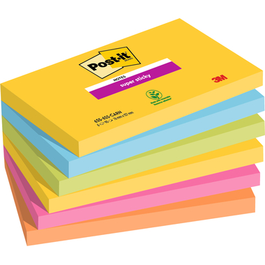 POST-IT Bloc Super Sticky Carnival 6556SSCAR 5-couleurs 6x90 flls. 127x76mm