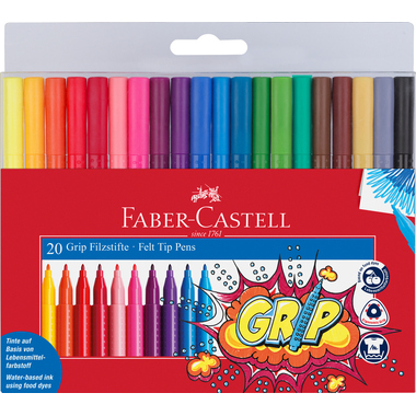 FABER-CASTELL Filzstifte Grip Colours 155320 Etui, auswaschbar 20 Farben