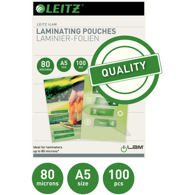 LEITZ Pochettes à plastifier A5 33817 brillant, 80my 100 pcs.