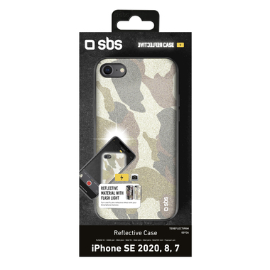 Coque rigide réfléchissante avec flash pour iPhone SE 2020/8/7