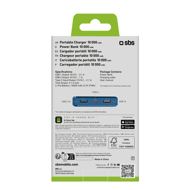 Fast charge powerbank: 10,000 mAh, 2 USBs