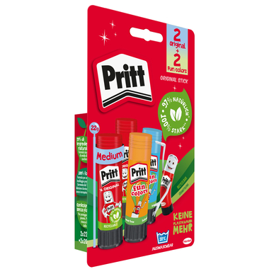 PRITT Klebestift + Fun Colors 900326 2x22g + blau, orange 2x20g