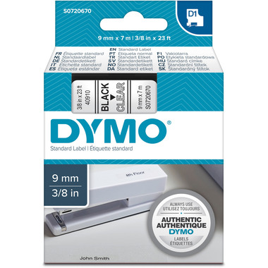 DYMO Schriftband D1 schwarz/transp. S0720670 9mm/7m