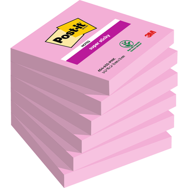 POST-IT Block Super Sticky 76x76mm 6546SSPNK Pink 6x90 Blatt