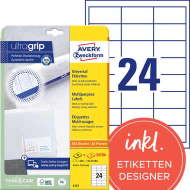 AVERY ZWECKFORM Etichette univers. 64,6x33,8mm 6172 bianco 720 pz./25 + 5 fogli