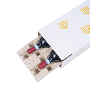 Wine shipping packaging for 2x 0.75L bottles with bottle height of 360mm & diameter of Ø95mm