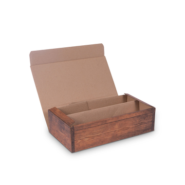 Gift packaging with wood pattern for 2x 0.75L bottles with bottle height 290-360mm & Ø90mm