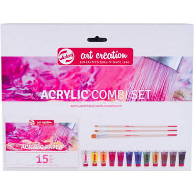 TALENS Acryl Combi Set 12x12ml 9021894M Farbe, Pinsel, Papier