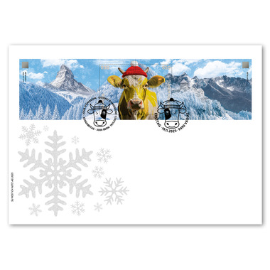 Enveloppe spéciale Crypto Stamp CHLI 2.0, Jaune Timbres isolés (2 timbres, valeur d'affranchissement CHF 17.00) sur enveloppe spéciale C5, oblitéré