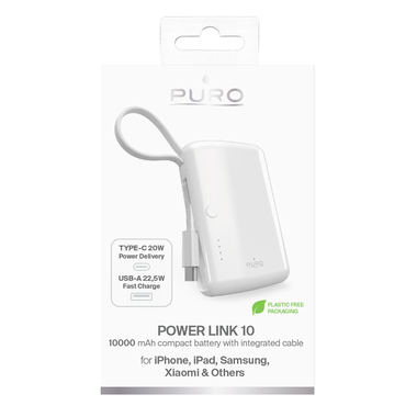 Powerbank "Power Link 10" 10000mAh mit integriertem USB-C-Kabel | Puro