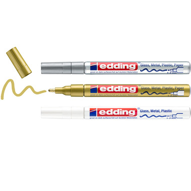EDDING Paintmarker 751 1-2mm 751-E3-met gold/silver/white 3 pcs