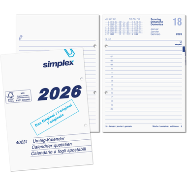 SIMPLEX Calendrier 2026 40231.26 pour cal. Pupitre 12.1x17.3cm
