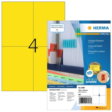 HERMA Etiketten SPECIAL 105x148mm 4396 gelb,perm. 400 St./100 Bl.