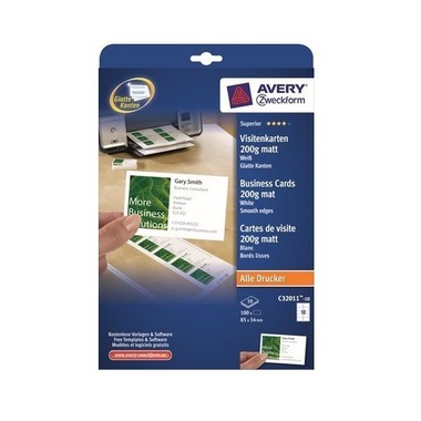 AVERY ZWECKFORM Carte de visite mat 85x54mm C32011-10 Univer.200g, blanc 10f./10pcs.