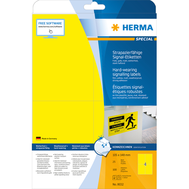 HERMA Etiketten SPECIAL 105x148mm 8032 gelb,ex.perm. 100 St./25 Bl.