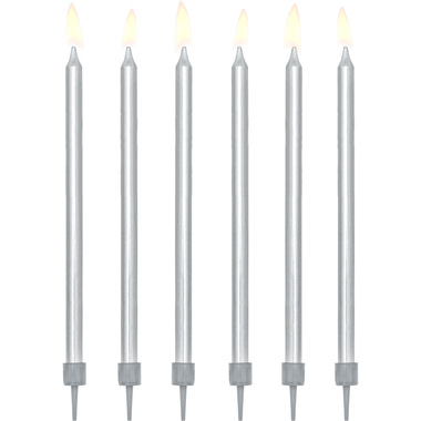 PARTYDECO Bougies d'anniversaire 12.5cm SCD-1-018ME argent 12 pièces
