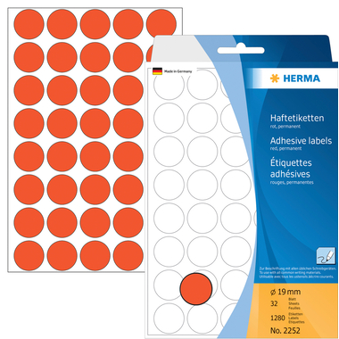 HERMA Etiquettes ronde 19mm 2252 rouge 1280 pcs.