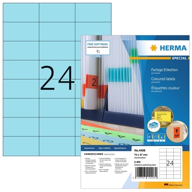 HERMA Etiketten SPECIAL 70x37mm 4408 blau,perm. 2400 St./100 Bl.