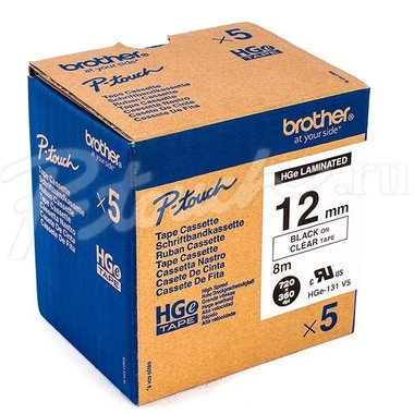 PTOUCH Ruban, High-Grade noir/transp. HGe-131 12mm/8m 5 pièces