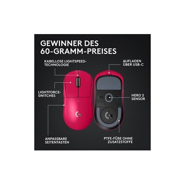 Logitech Gaming Mouse Pro X Superlight 2 Lightspeed Magenta