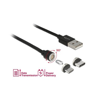 Delock USB cable magnetic 2in1 USB-A - USB-C/Micro-USB B 1.1 m