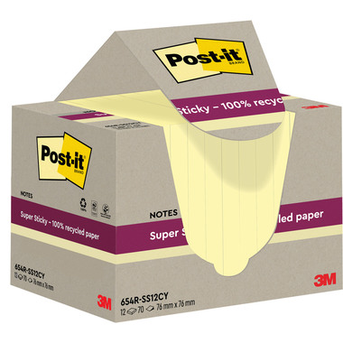 POST-IT SuperSticky Notes 76x76mm 654 RSS12CY Recycling,gelb 12x70 Blatt