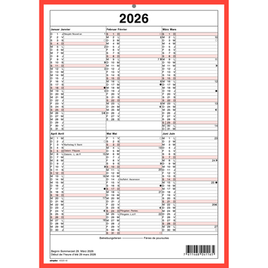 SIMPLEX Calendario a muro 2026 4032040.26 6M/1P rosso/bianco TE/FR A4