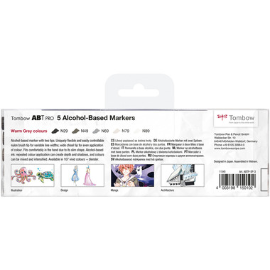 TOMBOW Dual Brush Pen ABT PRO ABTP-5P-3 Warm Grey Colours Set, 5 Stück