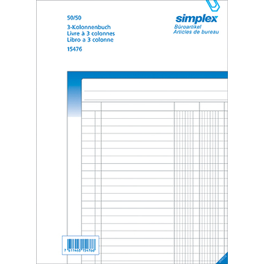 SIMPLEX Kolonnenbuch A4 15476 weiss/blau 50x2 Blatt