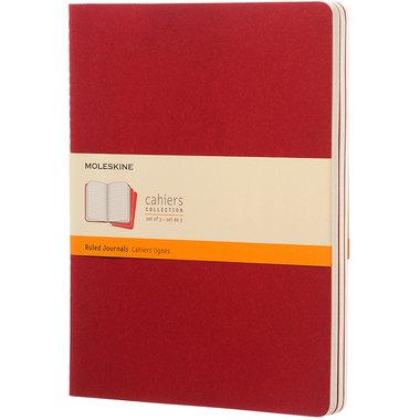 MOLESKINE Quaderno Cahier XL 25x19cm 931076 rigato, rosso 3 pezzi