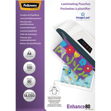FELLOWES Pellicole per laminazine A4 5306114 lucido, 80my 100 pezzi
