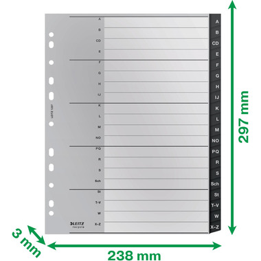 LEITZ Répertoire PP Recycle A4+ 1207-00-00 noir A-Z 20-pcs.