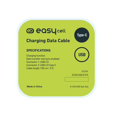 Lade- und Datenübertragungskabel mit USB-2.0- und USB-C-Stecker, 150 cm lang, schwarz.