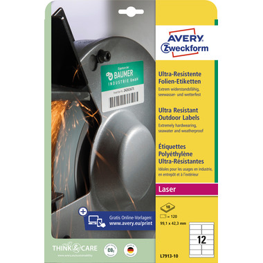 AVERY ZWECKFORM Etiketten 99,1x42,3mm L7913-10 weiss,ultra-resistent 10 Blatt